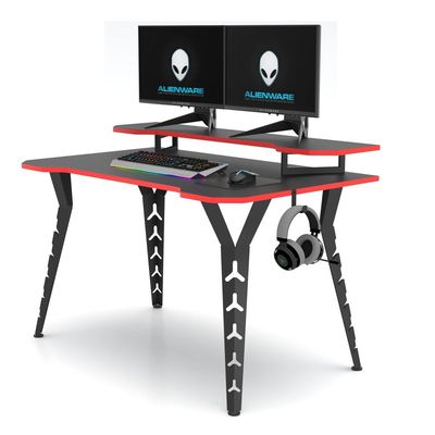 Original Gaming Desk – Laminated Desktop, Heavy-Duty Steel-Legs, Elevated Monitor Platform, Video Game Gadget Hook, - Black