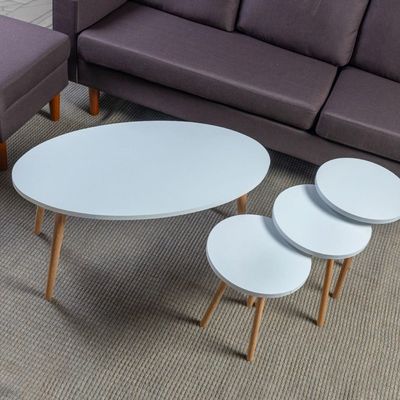 Home Canvas Elips Made In Turkey Modern Coffee Table And Nest Of Three Table Set Centre Table For Living Room, Easy Assembly Wood Legs - White