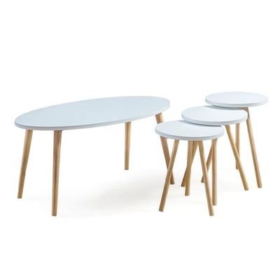 Elips Made In Turkey Modern Coffee Table And Nest Of Three Table Set Centre Table For Living Room, Easy Assembly Wood Legs - White