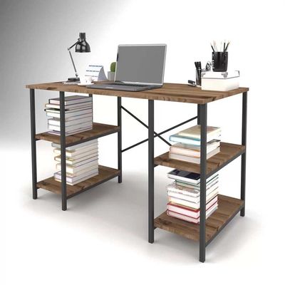 Home Canvas Gila Desk with 4 Shelf Metal 73cmX120cmX60cm Walnut and Blk