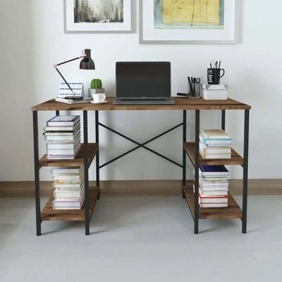 Home Canvas Gila Desk with 4 Shelf Metal 73cmX120cmX60cm Walnut and Blk