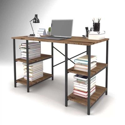 Gila Desk with 4 Shelf Metal 73cmX120cmX60cm Walnut and Blk