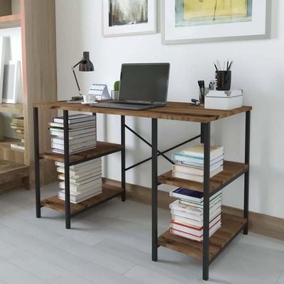 Home Canvas Gila Desk with 4 Shelf Metal 73cmX120cmX60cm Walnut and Blk