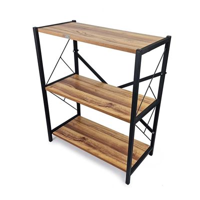 Gila Mini Book Shelf Storage Shelf Metal 85cmX70cmX34cm Walnut and Blk