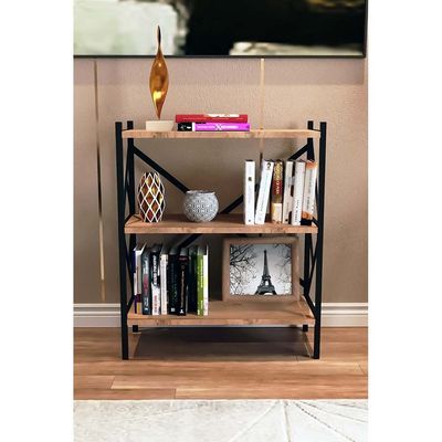 Gila Mini Book Shelf Storage Shelf Metal 85cmX70cmX34cm Walnut and Blk