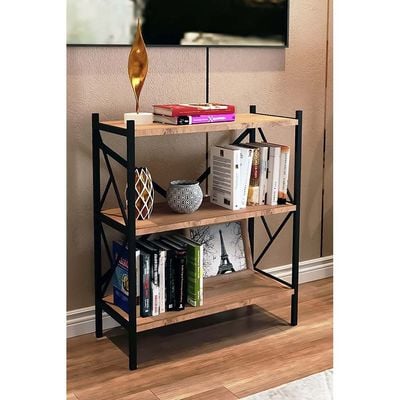 Gila Mini Book Shelf Storage Shelf Metal 85cmX70cmX34cm Walnut and Blk