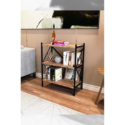 Gila Mini Book Shelf Storage Shelf Metal 85cmX70cmX34cm Walnut and Blk