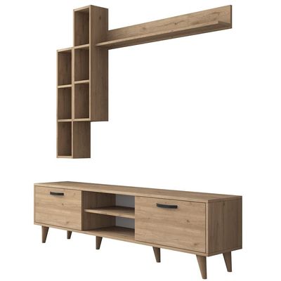 Home Canvas Lush Tv Unit With Wall Shelf Tv Stand With Bookshelf Wall Mounted With Shelf Modern Leg 180 cm - Walnut