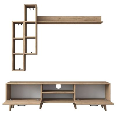 Home Canvas Lush Tv Unit With Wall Shelf Tv Stand With Bookshelf Wall Mounted With Shelf Modern Leg 180 cm - Walnut