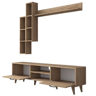 Home Canvas Lush Tv Unit With Wall Shelf Tv Stand With Bookshelf Wall Mounted With Shelf Modern Leg 180 cm - Walnut