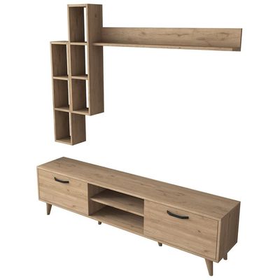 Home Canvas Lush Tv Unit With Wall Shelf Tv Stand With Bookshelf Wall Mounted With Shelf Modern Leg 180 cm - Walnut