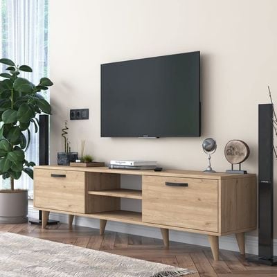 Home Canvas Tv Unit Modern Free Standing Tv Stand 180 cm - Oak