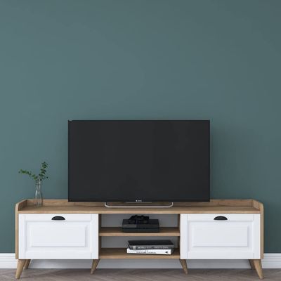 Coast Tv Unit Modern Free Standing Tv Stand 180 cm - Walnut and White