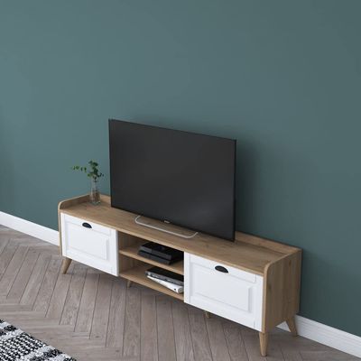 Coast Tv Unit Modern Free Standing Tv Stand 180 cm - Walnut and White