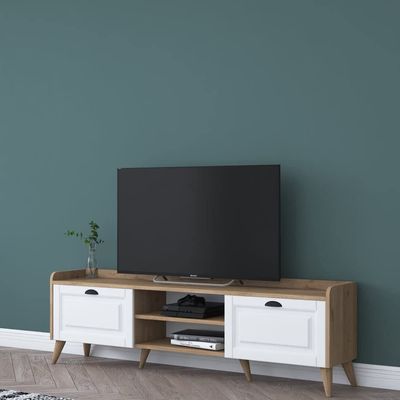 Coast Tv Unit Modern Free Standing Tv Stand 180 cm - Walnut and White