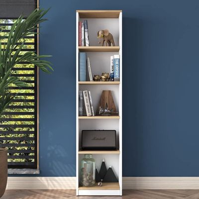 Home Canvas Bookcase Study Room with 5 Shelves Book Shelf Library Modern Wall Shelf White - Walnut