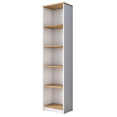 Home Canvas Bookcase Study Room with 5 Shelves Book Shelf Library Modern Wall Shelf White - Walnut