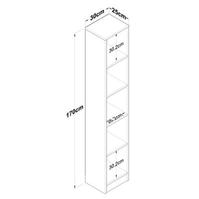 Home Canvas Bookshelf with 5 Shelves Study Room Library Modern Wall Shelf Basket Width 30cm Walnut