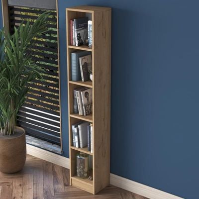 Home Canvas Bookshelf with 5 Shelves Study Room Library Modern Wall Shelf Basket Width 30cm Walnut