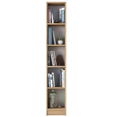 Home Canvas Bookshelf with 5 Shelves Study Room Library Modern Wall Shelf Basket Width 30cm Walnut