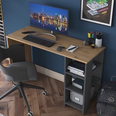 Home Canvas Working Office Home Office Computer Desk With Shelves - Walnut and Grey