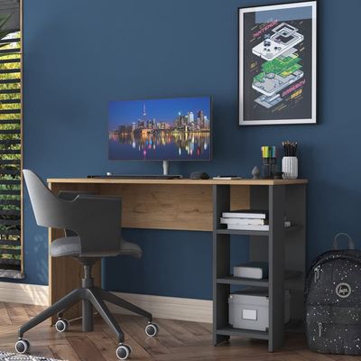 Working Office Home Office Computer Desk With Shelves - Walnut and Grey