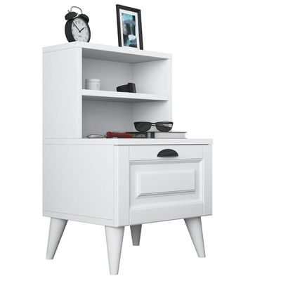 Home Canvas BedEnd table Night Stand with 2 Shelves and Membrane Drawer, White