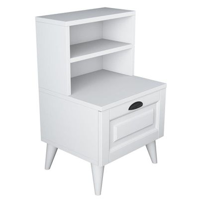 Home Canvas BedEnd table Night Stand with 2 Shelves and Membrane Drawer, White