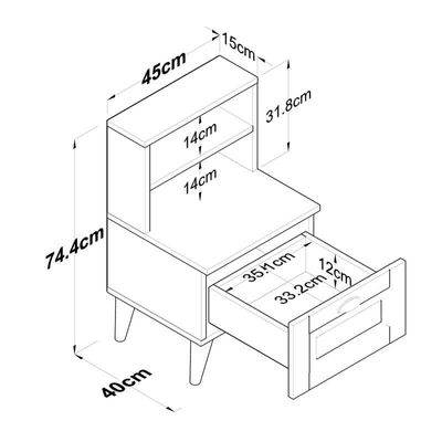 Home Canvas BedEnd table Night Stand with 2 Shelves and Membrane Drawer, White