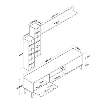 Tv Unit With Wall Shelf Tv Stand With Bookshelf Wall Mounted With Shelf Modern Leg 180 cm