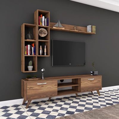 Tv Unit With Wall Shelf Tv Stand With Bookshelf Wall Mounted With Shelf Modern Leg 180 cm