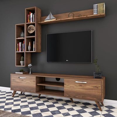 Tv Unit With Wall Shelf Tv Stand With Bookshelf Wall Mounted With Shelf Modern Leg 180 cm