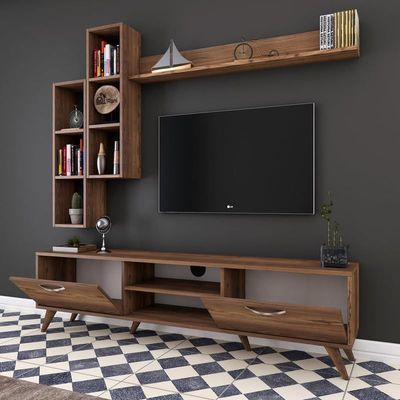 Tv Unit With Wall Shelf Tv Stand With Bookshelf Wall Mounted With Shelf Modern Leg 180 cm