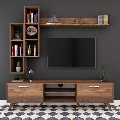 Tv Unit With Wall Shelf Tv Stand With Bookshelf Wall Mounted With Shelf Modern Leg 180 cm