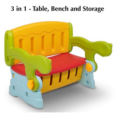 3-IN-1 kids table, kids desk, kids bench & toy storage, Multi Color – Kids Furniture for 3 Years and Above