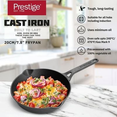 Prestige Cast Iron Fry Pan 20 Cm ,Cast Iron Skillet ,Induction Frying Pan ,Iron Fry Pan , Pre-Seasoned Cast Iron Cookware 