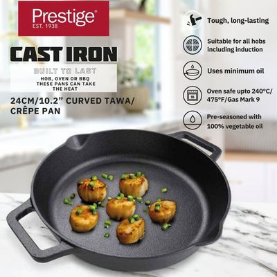 Prestige Cast Iron Dual Handle Fry Pan 24 Cm ,Cast Iron Skillet ,Induction Frying Pan ,Iron Fry Pan , Pre-Seasoned Cast Iron Cookware