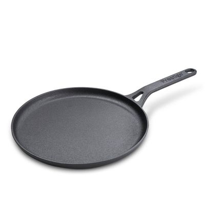 Prestige Cast Iron Flat Tawa 24 Cm ,Induction Base Tawa Pan For Dosa/Roti/Chapati With Stick Handle ,Pre-Seasoned Cast Iron Cookware -Black