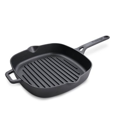 Prestige Cast Iron Grill 24 Cm ,Iron Grill Pan With Glass Lid With Handle ,Pre Seasoned Induction Cookware Black 