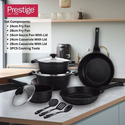 Prestige Essentials Nonstick Pots And Pans Cookware Set 11 Pieces - Black