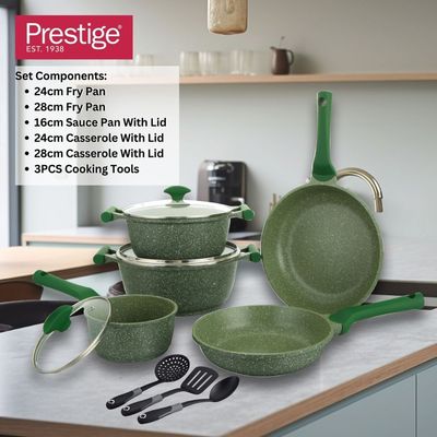 Prestige Essentials Nonstick Pots And Pans Cookware Set 11 Pieces - Green