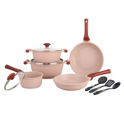 Prestige Essentials Nonstick Pots And Pans Cookware Set 11 Pieces - Pink