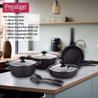 Prestige Essentials Nonstick Pots And Pans Cookware Set 9 Pieces - Black