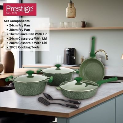 Prestige Essentials Nonstick Pots And Pans Cookware Set 9 Pieces - Green