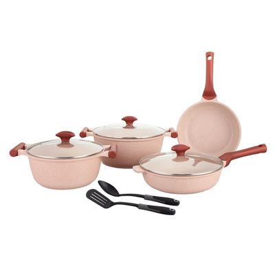 Prestige Essentials Nonstick Pots And Pans Cookware Set 9 Pieces - Pink