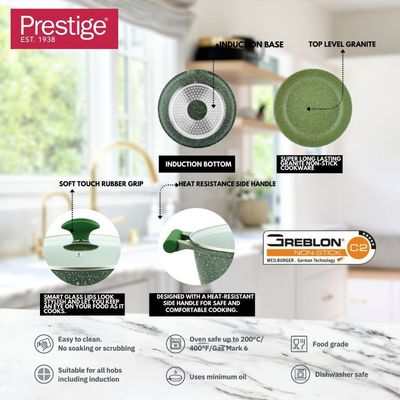 Prestige Essentials Granite Non Stick Set Combo | 24cm + 28CM Fry Pan Set |  Induction Cookware Set 2 Pieces - Black