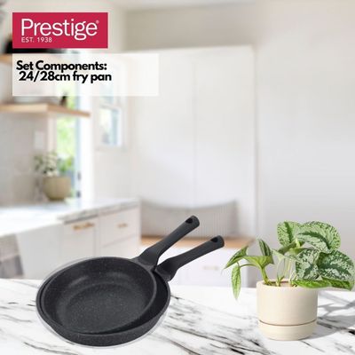 Prestige Essentials Granite Non Stick Set Combo | 24cm + 28CM Fry Pan Set |  Induction Cookware Set 2 Pieces - Black