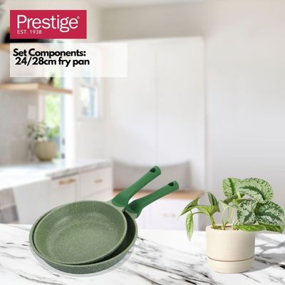 Prestige Essentials Granite Non Stick Set Combo | 24cm + 28CM Fry Pan Set |  Induction Cookware Set 2  Pieces - Green