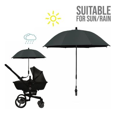 Teknum Universal Stroller Umbrella with Holder Clip Clamp, 360 Degree Rotatable - Black