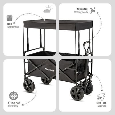 Teknum Folding Wagon Cart w / Canopy - Black